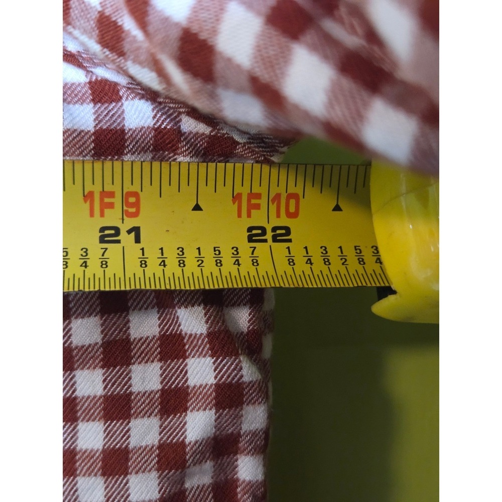Market & Spruce Womens XL Red Brown Gingham Button Front Blouse Smocked Cuff - Picture 7 of 8